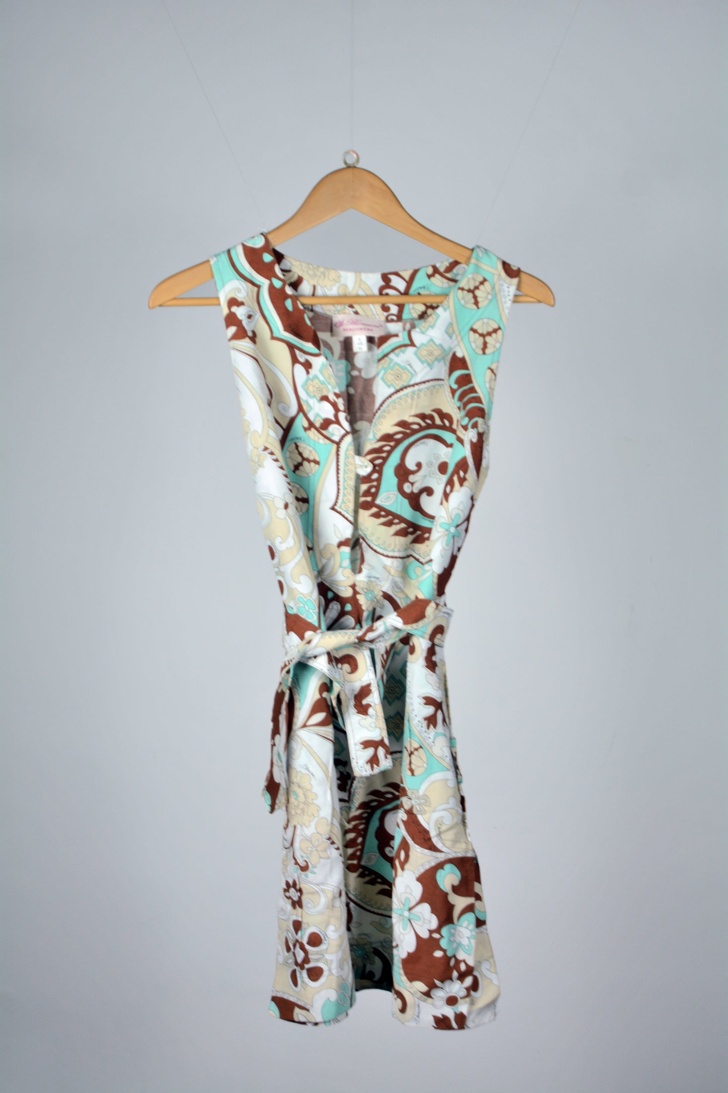 Blumarine Beachwear Vestito Vintage Paisley Turchese e Marrone — Taglia S/42