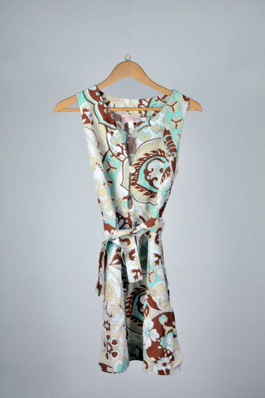 Blumarine Beachwear Vestito Vintage Paisley Turchese e Marrone — Taglia S/42