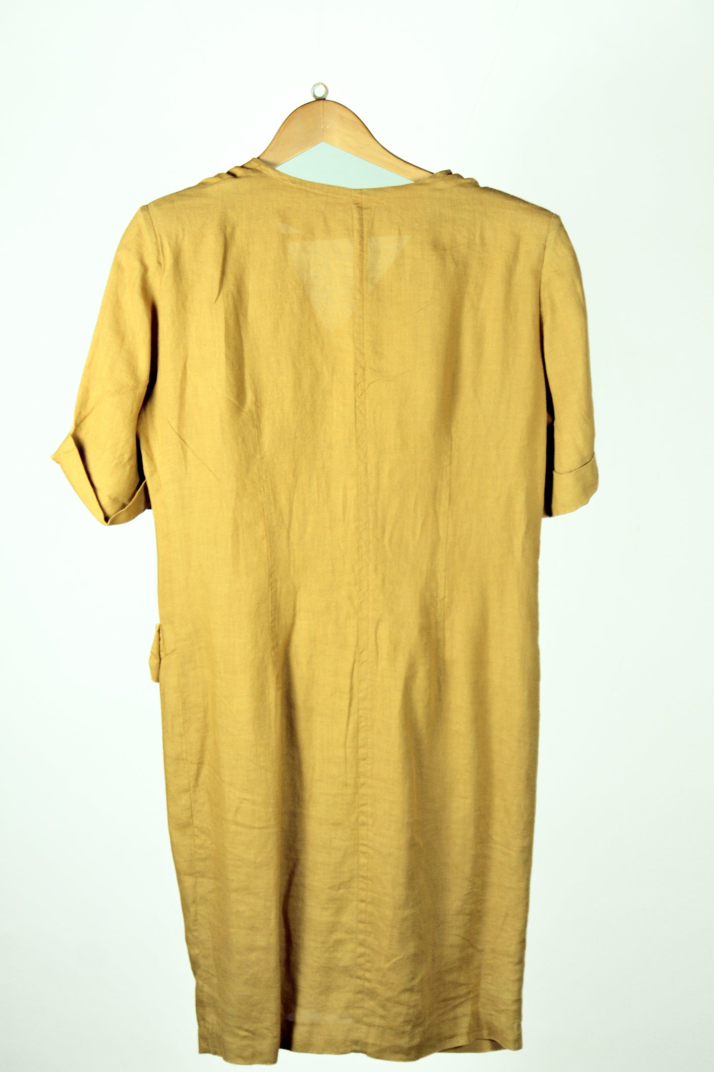 Superior Vestito Vintage Puro Lino Senape — Anni '90
