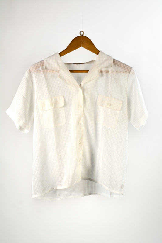 Camicia Vintage HMT – Tessuto Waffle Avorio Semi-Trasparente