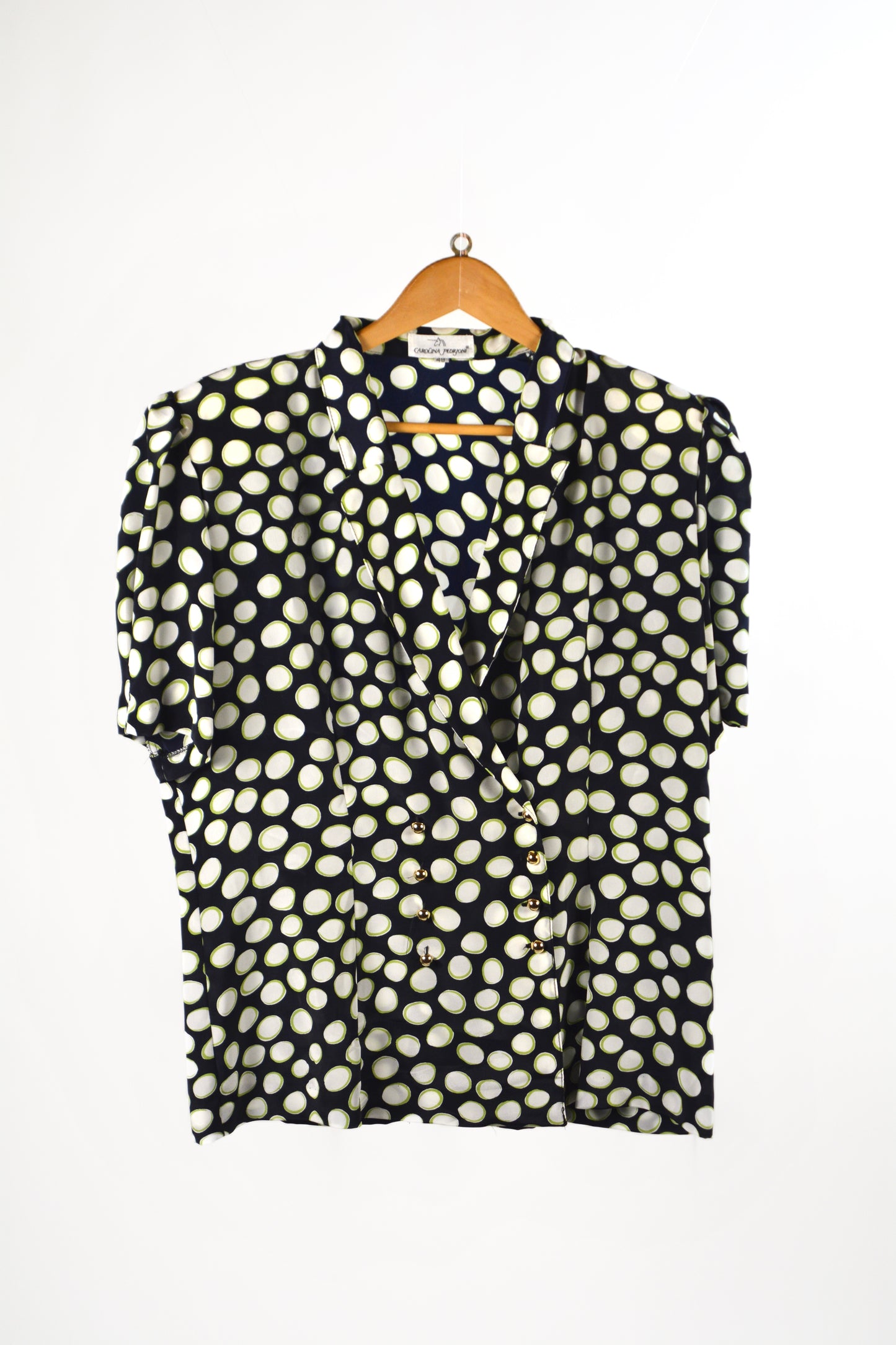 Carolina Pedrjoni Blusa Pois Nera Verde Vintage – Taglia 49