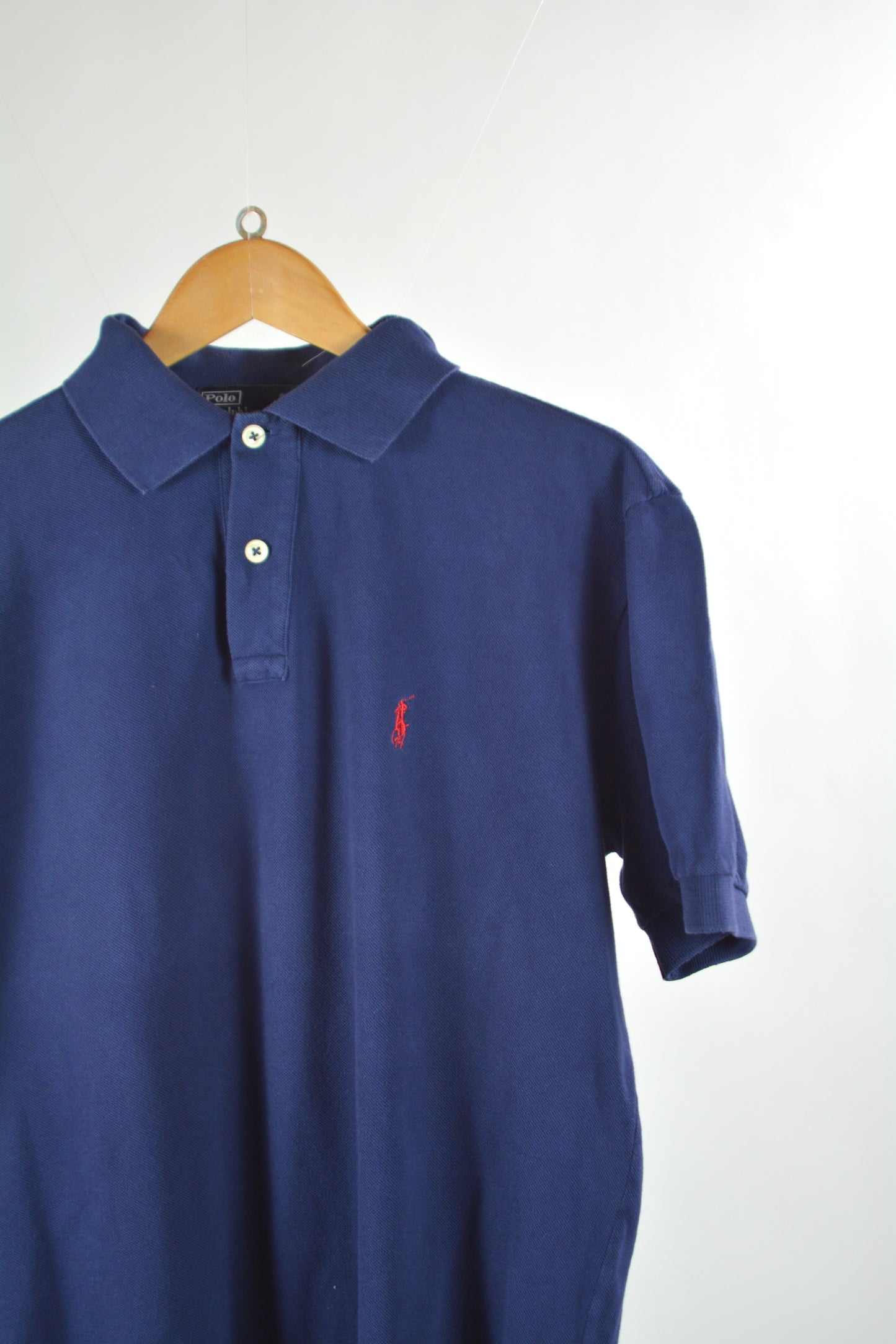Polo Vintage Ralph Lauren Piqué Blu Navy – Logo Pony Rosso – Taglia L