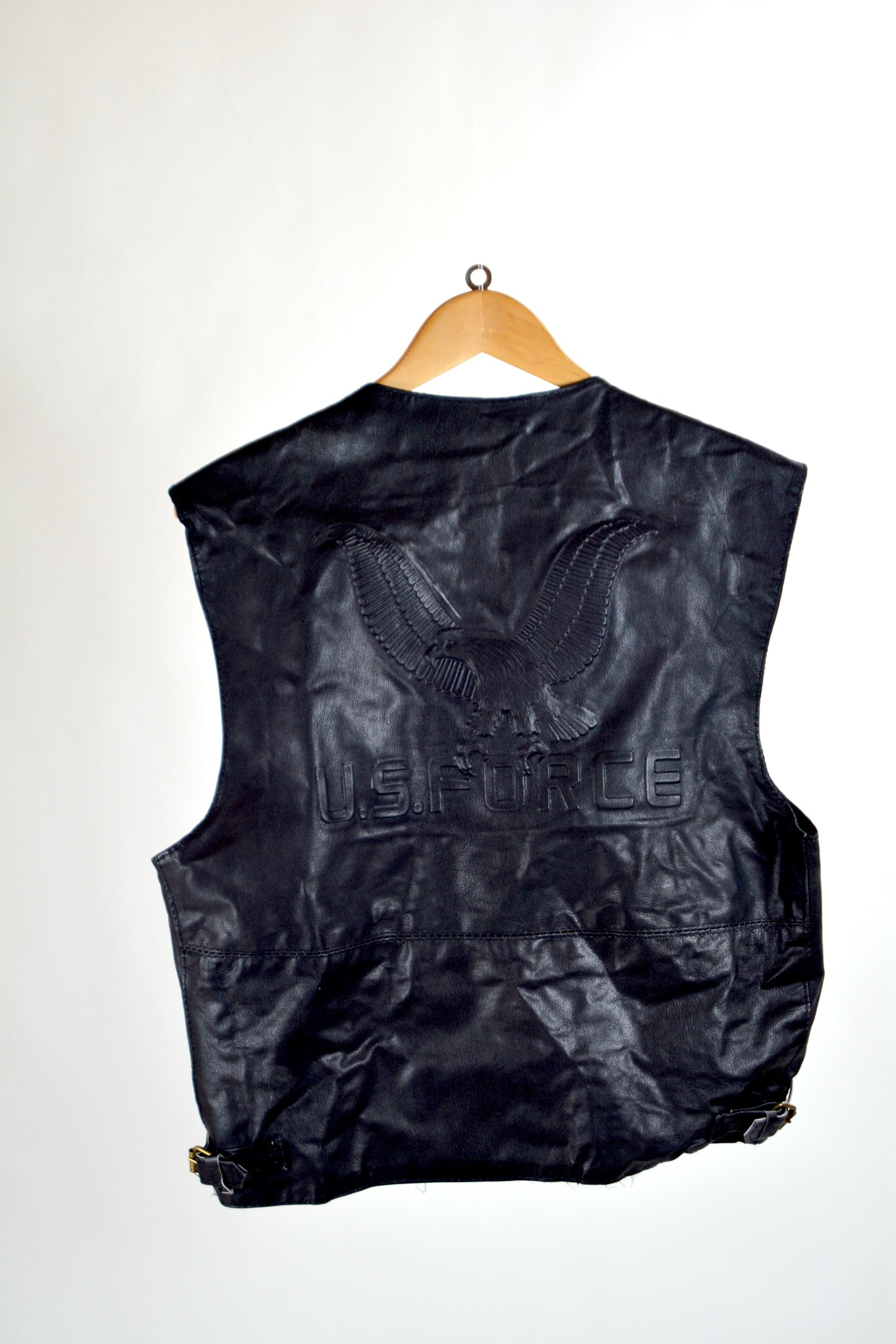 Gilet Vintage U.S. Force – Vera Pelle Nera con Aquila Goffrata – Made in Italy