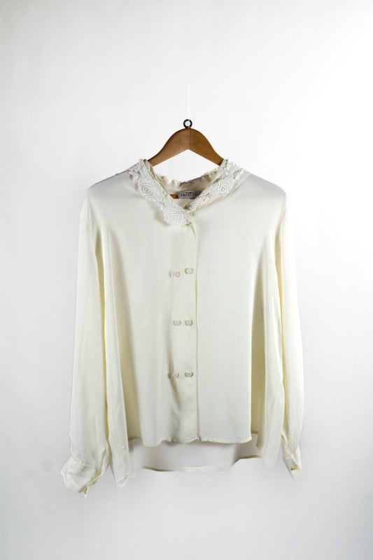 Camicia Vintage Emisfero Collection Avorio con Pizzo Rose