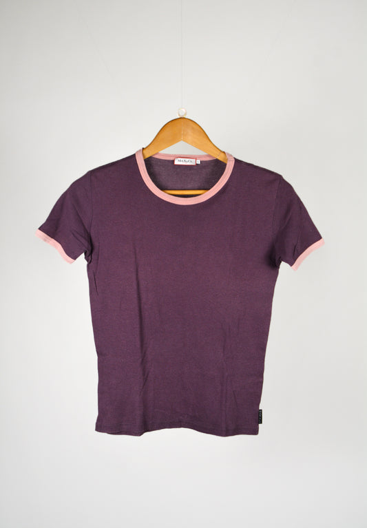 T-shirt Vintage MAX&Co. Tricot Prugna con Bordini Rosa