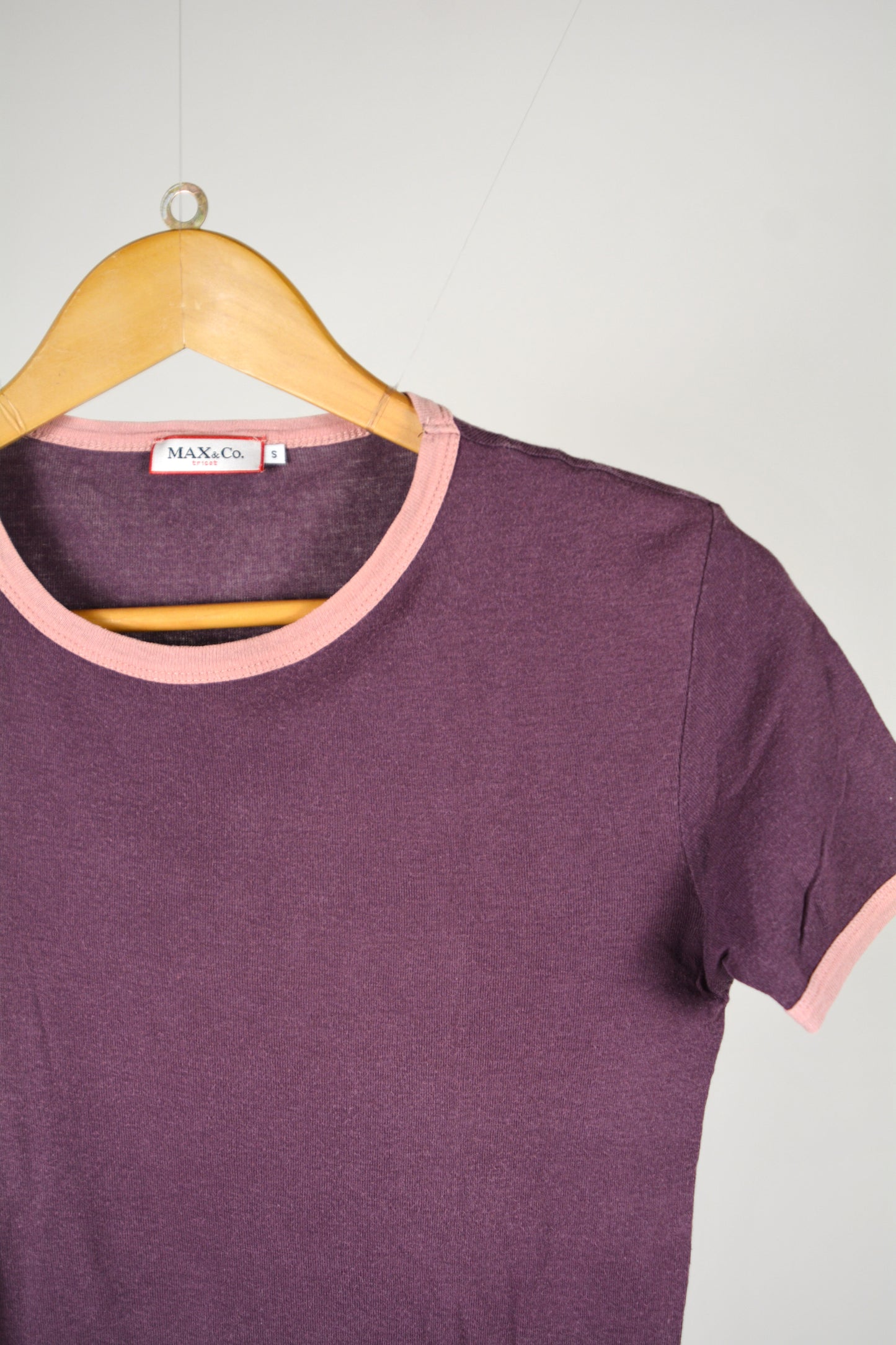 T-shirt Vintage MAX&Co. Tricot Prugna con Bordini Rosa