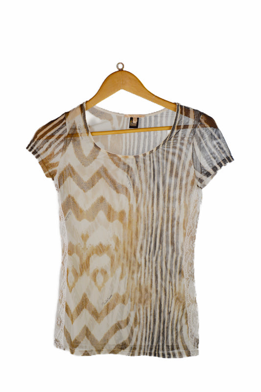 Roberto Cavalli — Top in Tulle Stampato
