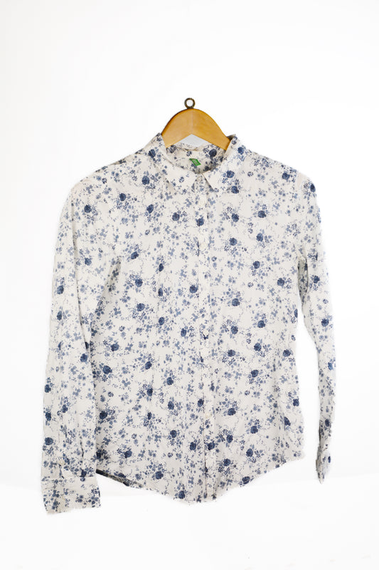 United Colors of Benetton Camicia Floreale Vintage — Rose Blu Navy — Taglia S