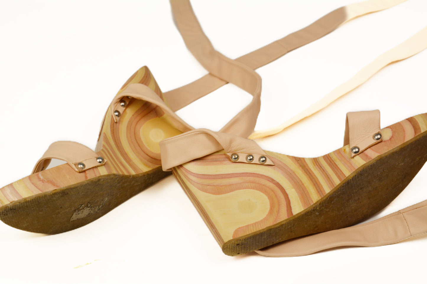 Fornarina Sandali Zeppa Legno Vintage — Lacci Nude — EU 35.5