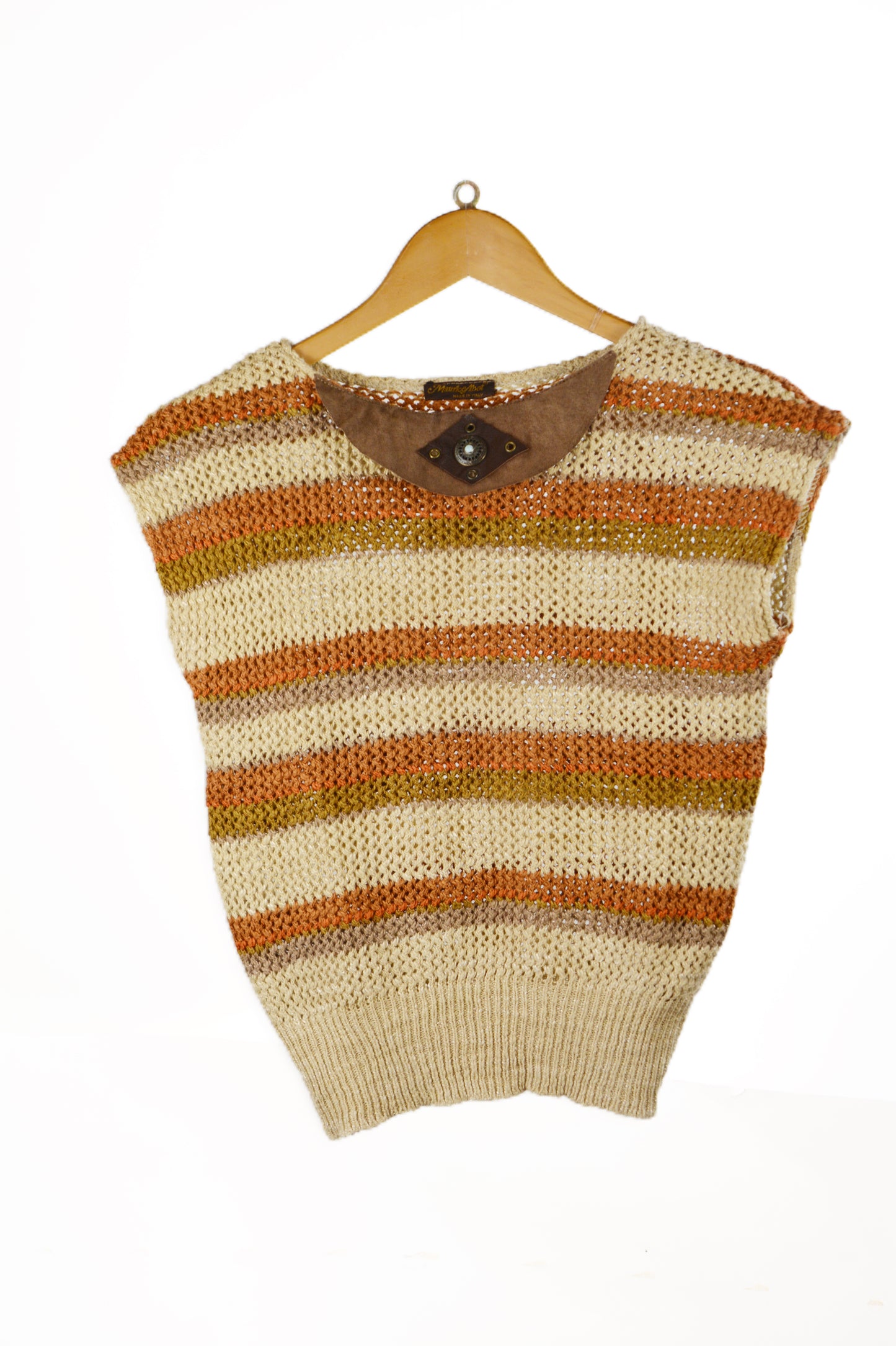 Top Vintage Maurice Abot Maglia a Righe Écru/Arancio/Oliva – Made in Italy