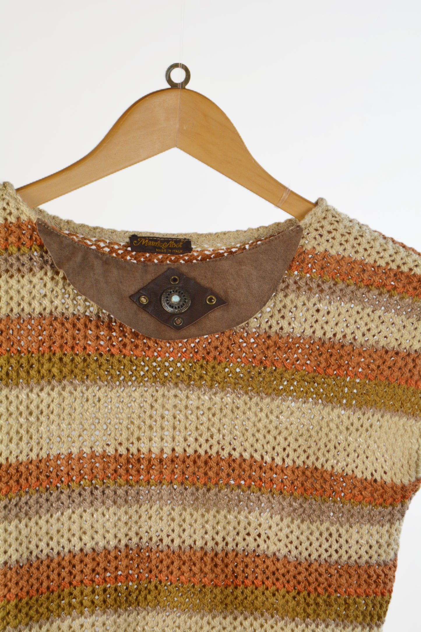 Top Vintage Maurice Abot Maglia a Righe Écru/Arancio/Oliva – Made in Italy