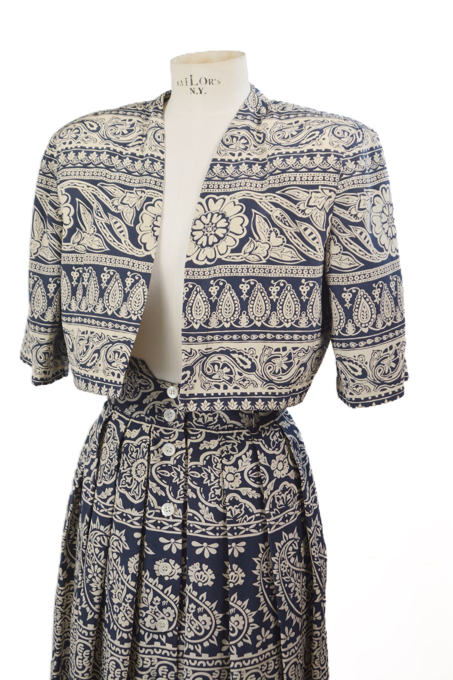Completo Vintage Byblos Due Pezzi Paisley Blu Navy – Taglia 42
