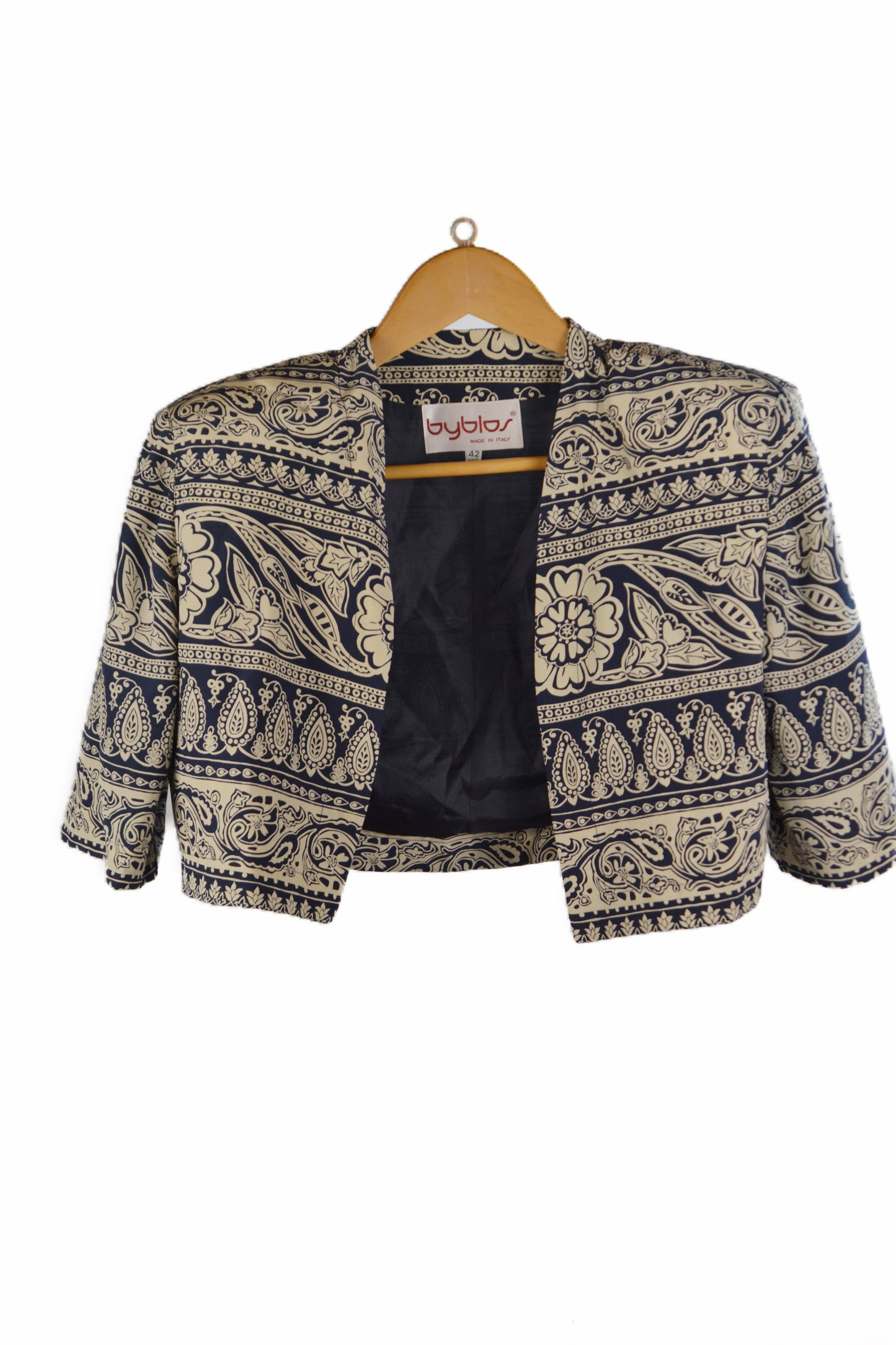Completo Vintage Byblos Due Pezzi Paisley Blu Navy – Taglia 42