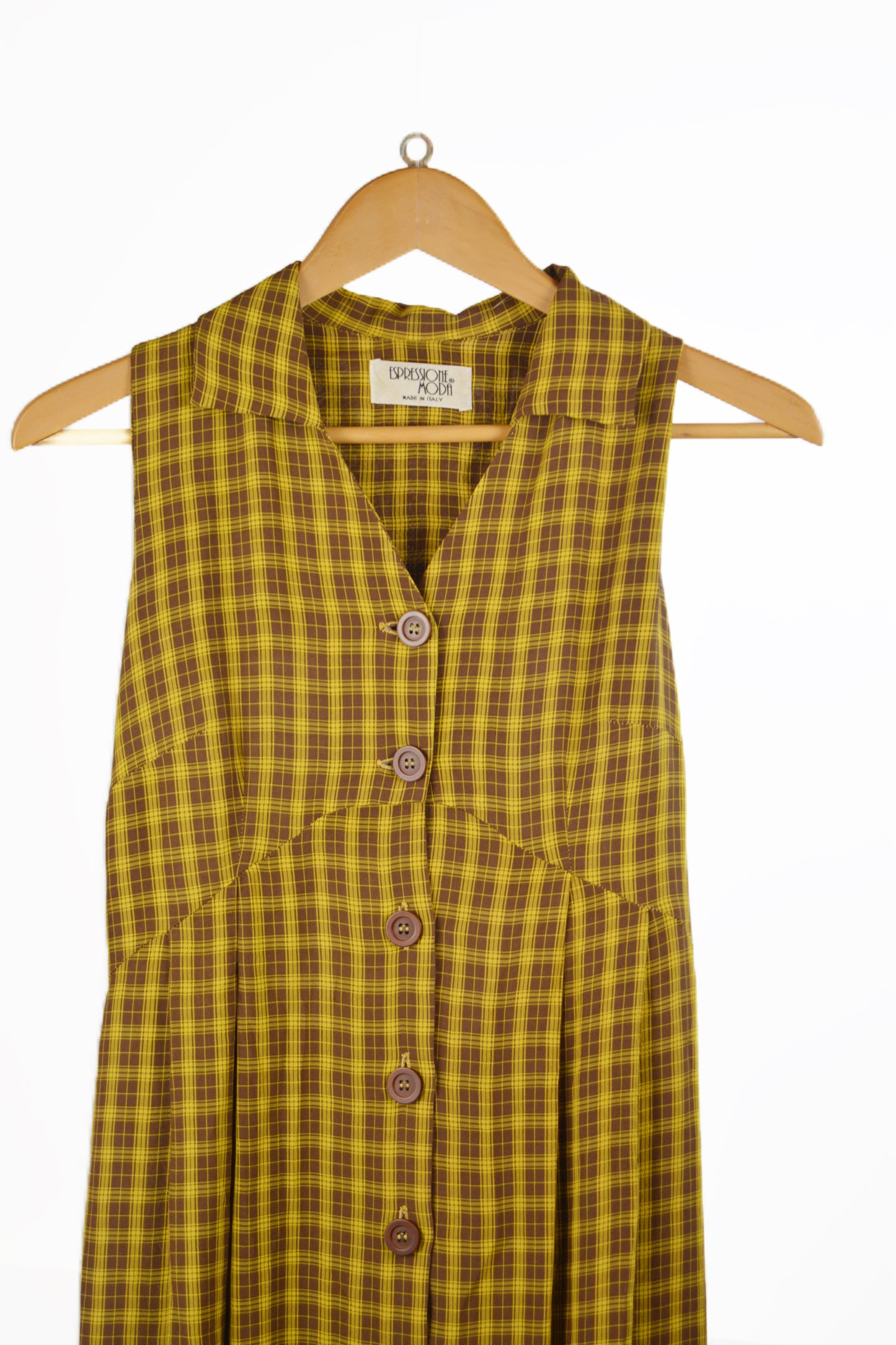 Abito Lungo Vintage Espressione Moda Tartan Giallo/Marrone