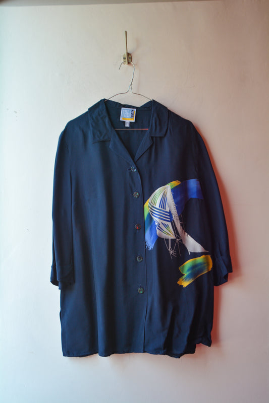 Thea Plus — Camicia Blu Navy Stampa Vela Taglia 42 Plus