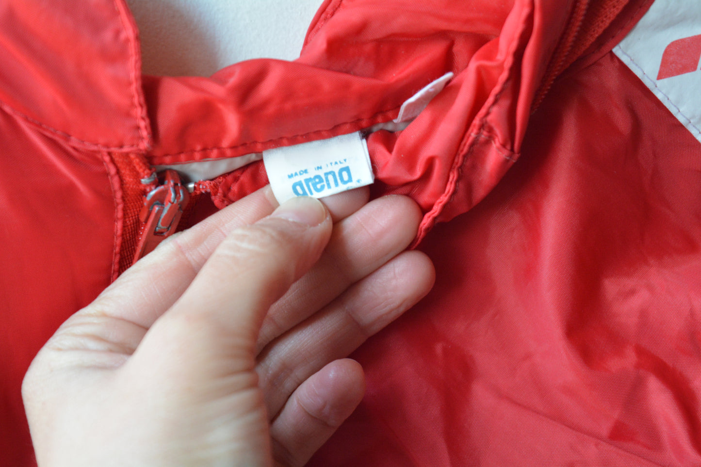 Arena — K-Way Giacca a Vento Rosso Bianco Taglia S Made in Italy