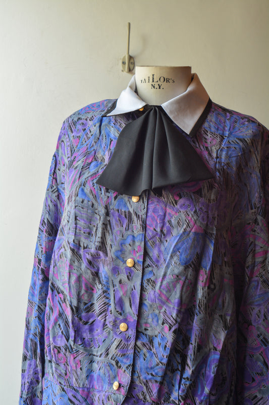 Rio — Blusa Fantasia Viola Anni '80 con Fiocco Nero