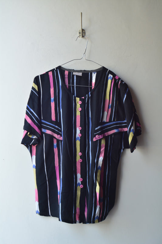 Blusa Vintage Righe Multicolor Maniche Pipistrello — Taglia S
