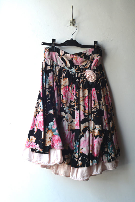 Gonna Vintage Floreale Romantica con Sottogonna Raso — Taglia XS/S