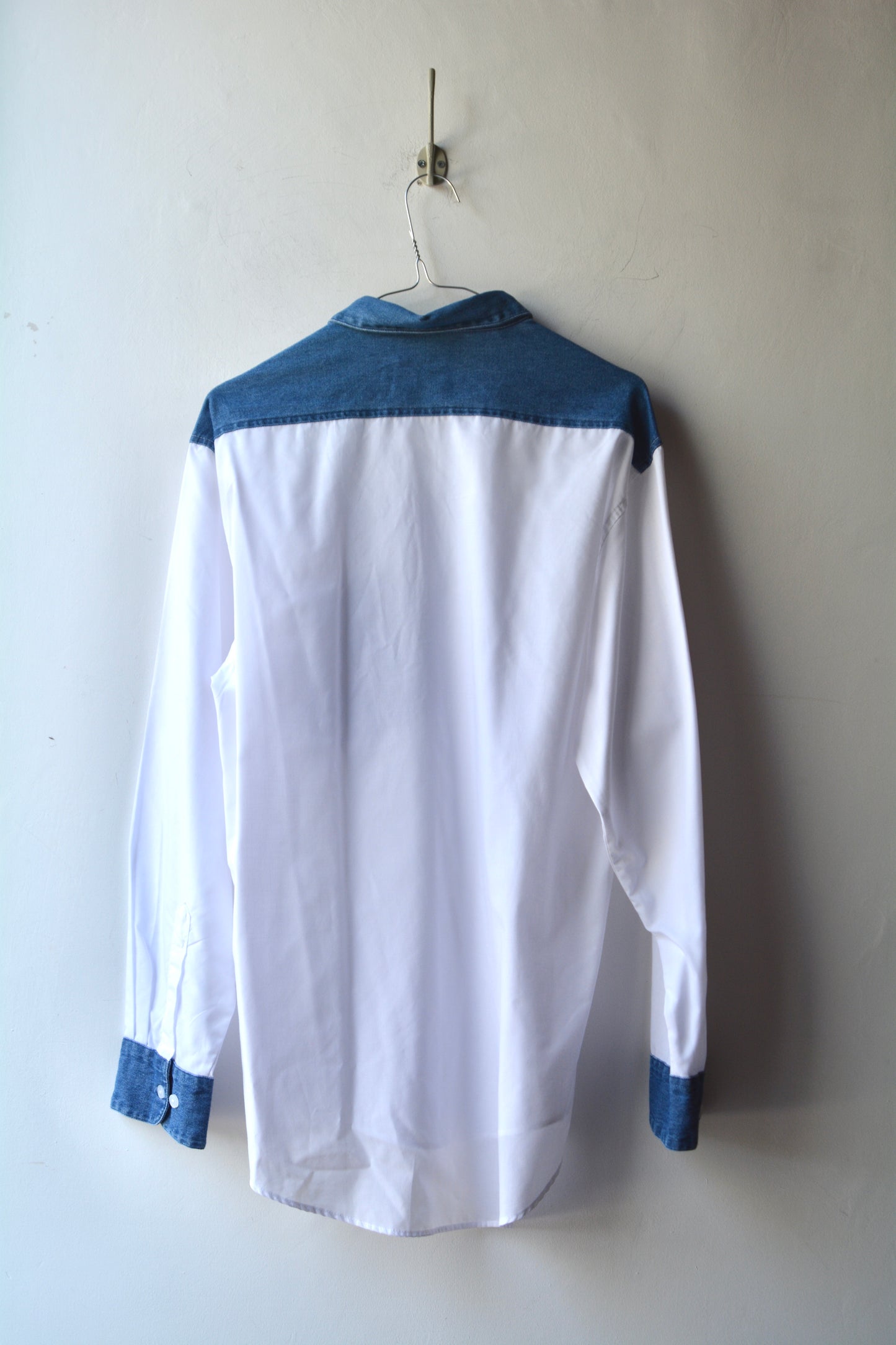Las Olas Camicia Bianca Denim Ricamo Sangallo — Taglia S/M