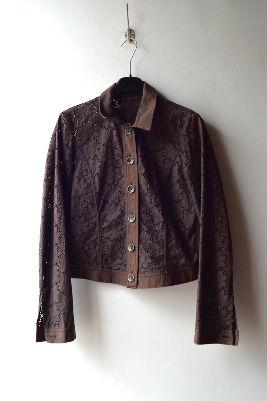 Giacca Corta Vintage Sangallo Marrone Tabacco Broderie Anglaise Donna