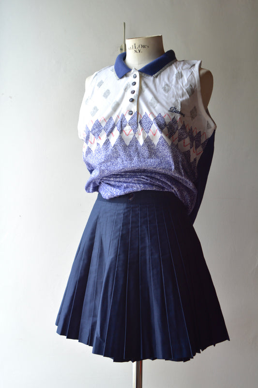 Coordinato Vintage Diadora Polo + Gonna a Pieghe Blu Navy