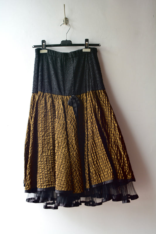Gonna Midi Vintage Raso Dorato e Tulle Nero – Taglia L