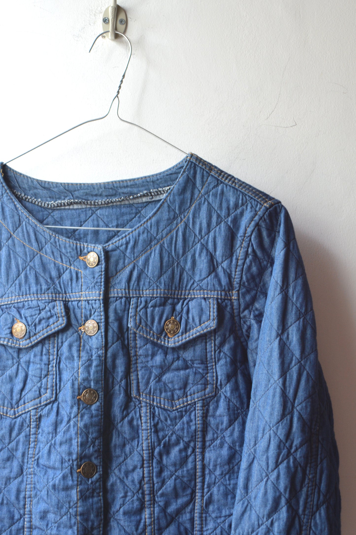 Giacca Vintage Denim Trapuntato Rombi Bottoni Dorati