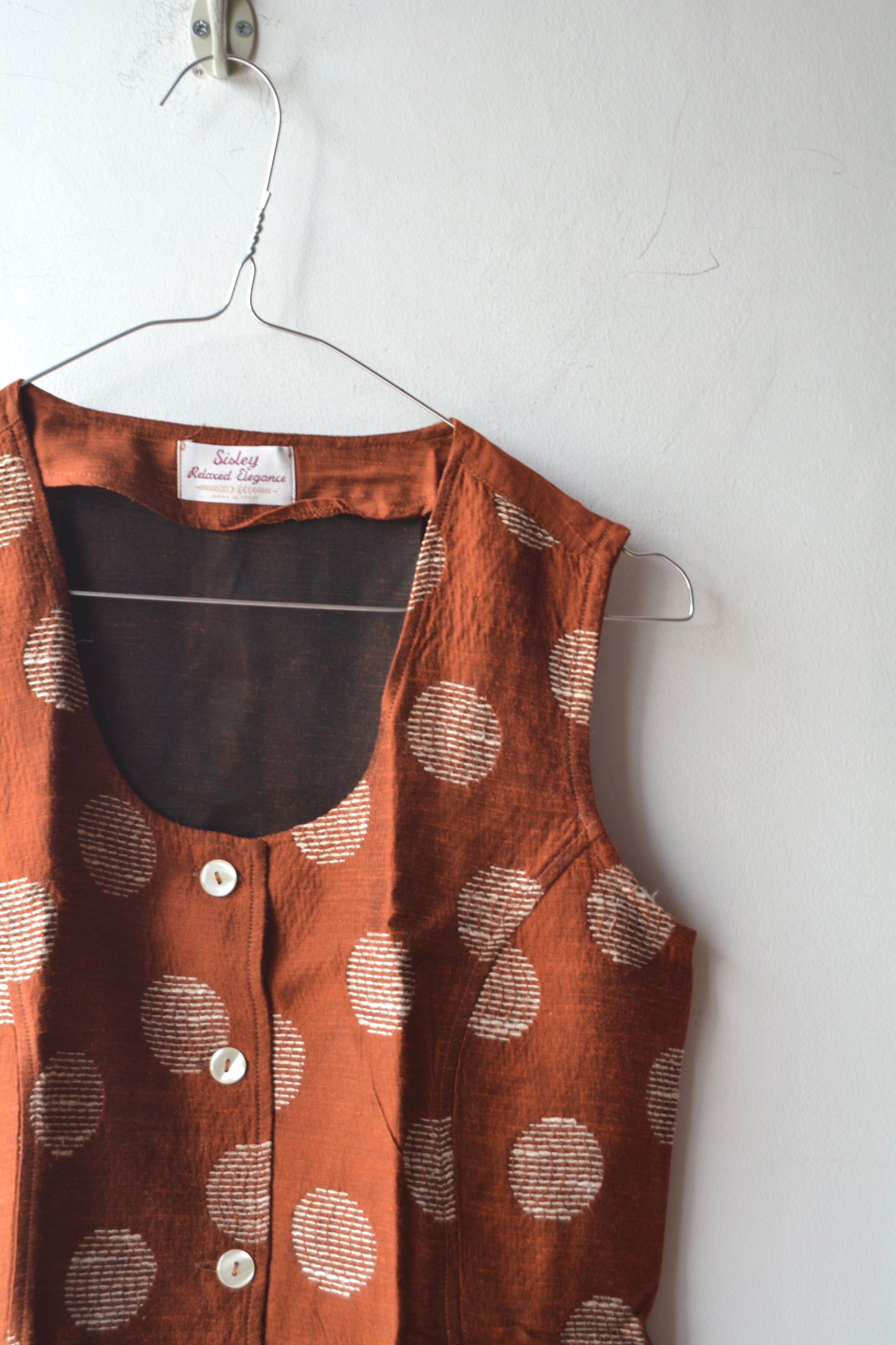 Gilet Vintage Sisley Relaxed Elegance Ruggine Pois Jacquard