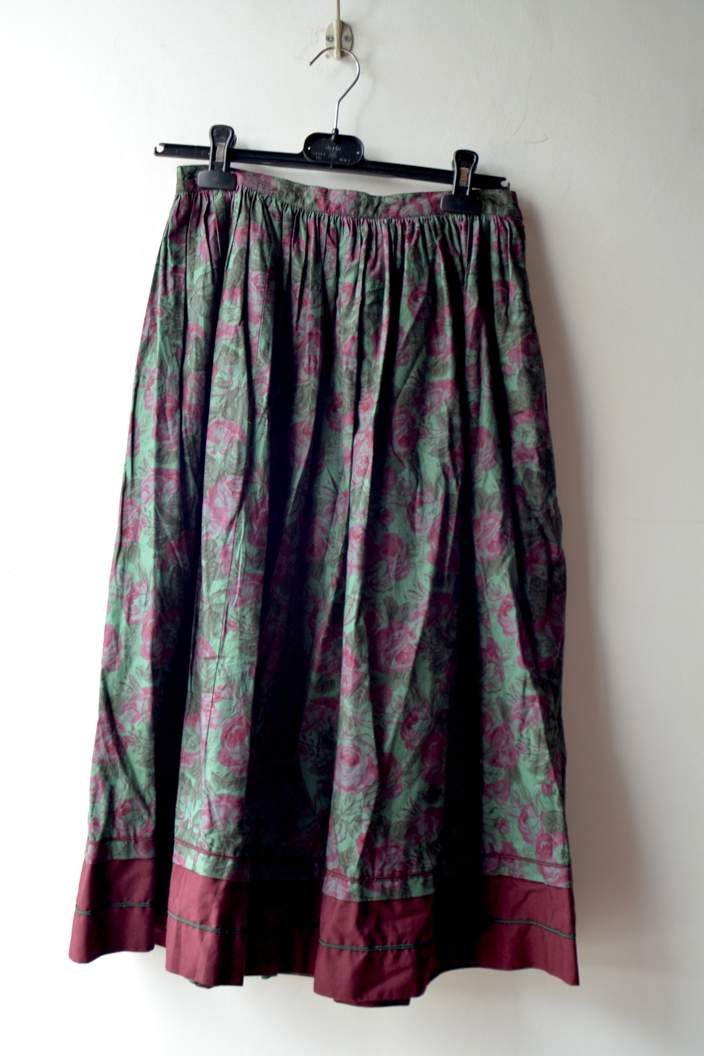Gonna Midi Vintage Floreale Verde e Bordeaux