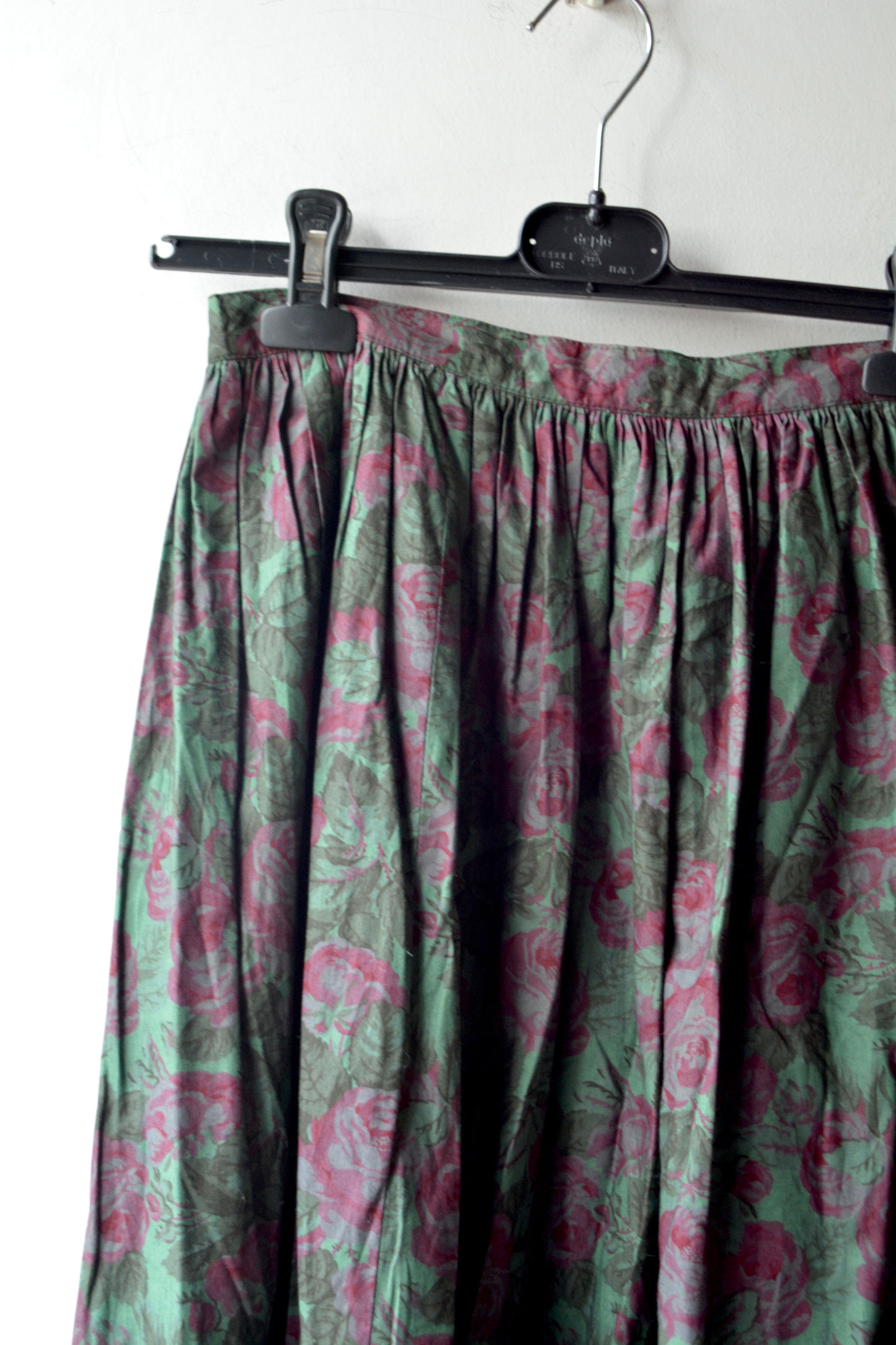 Gonna Midi Vintage Floreale Verde e Bordeaux