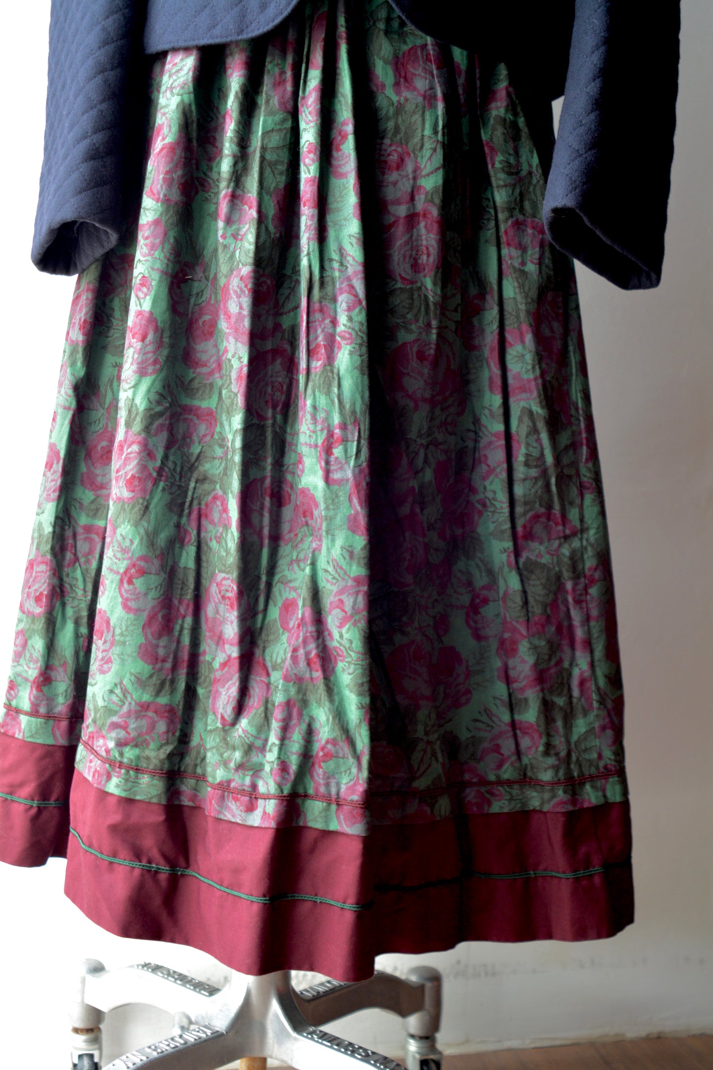 Gonna Midi Vintage Floreale Verde e Bordeaux