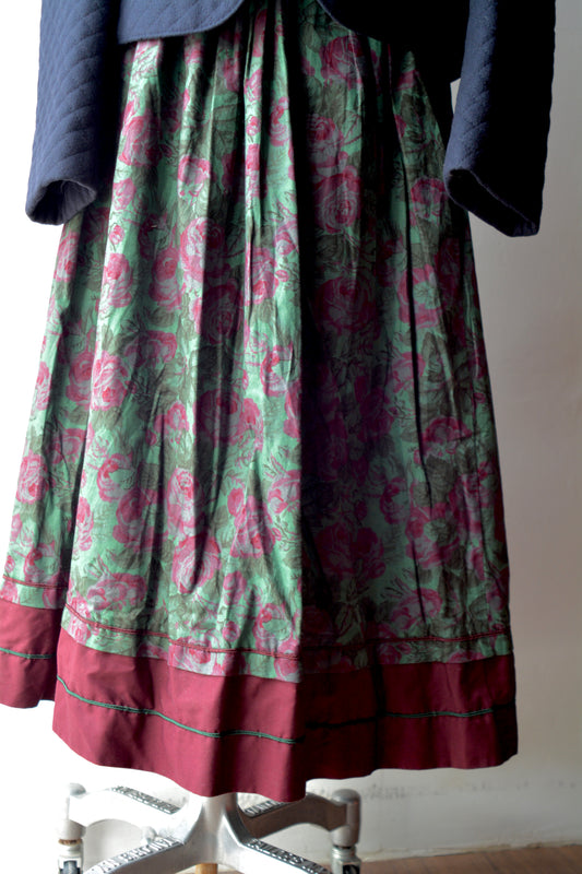 Gonna Midi Vintage Floreale Verde e Bordeaux