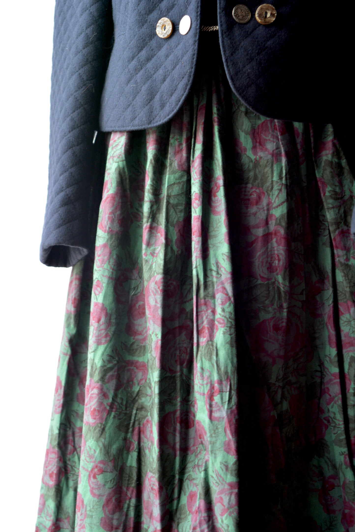 Gonna Midi Vintage Floreale Verde e Bordeaux