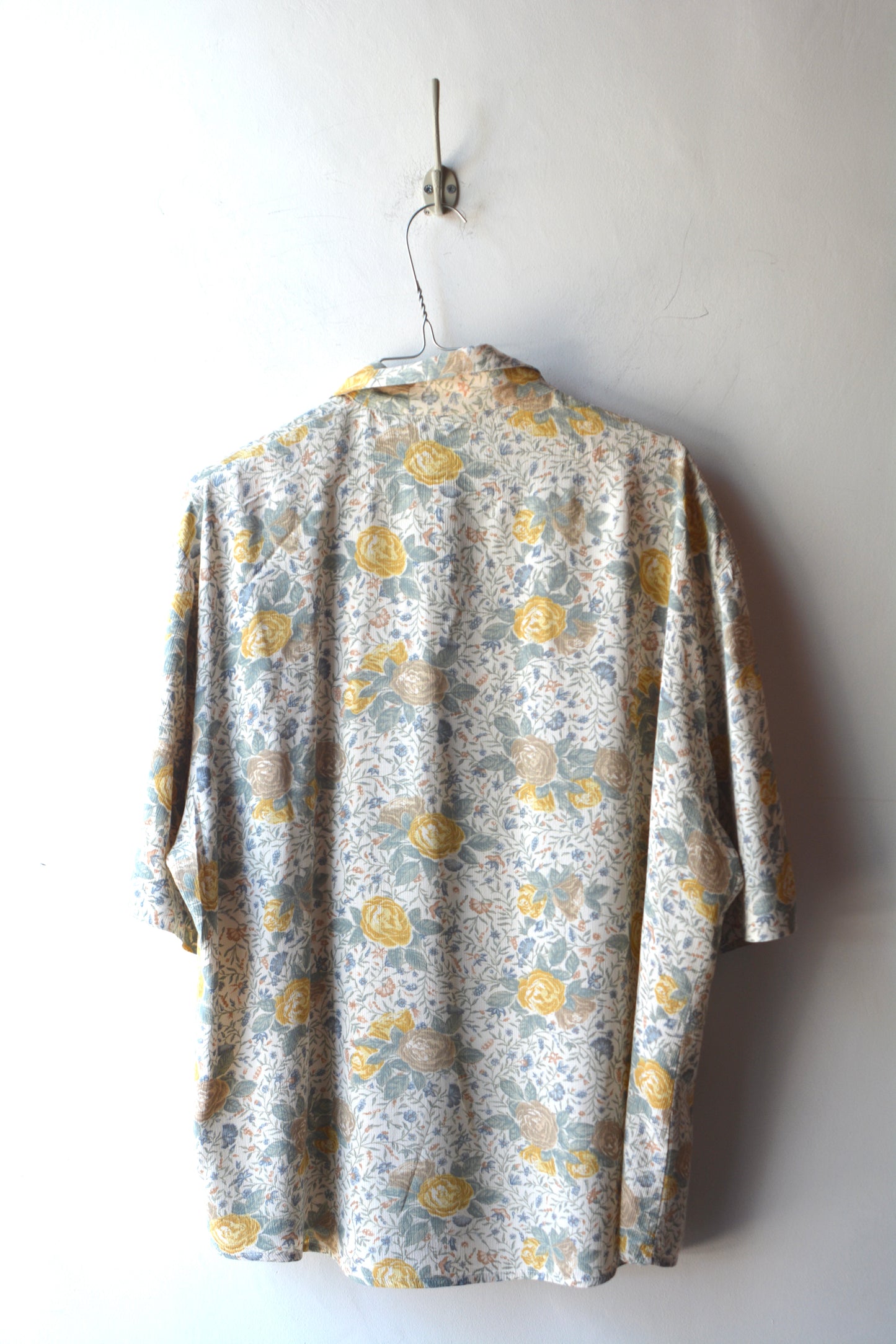 Blusa Vintage Floreale Acquerello Viscosa Giallo e Verde Salvia