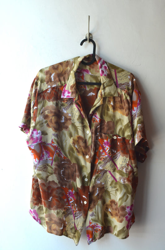Camicia Vintage in Viscosa Stampa Floreale Orientale – Anni '70