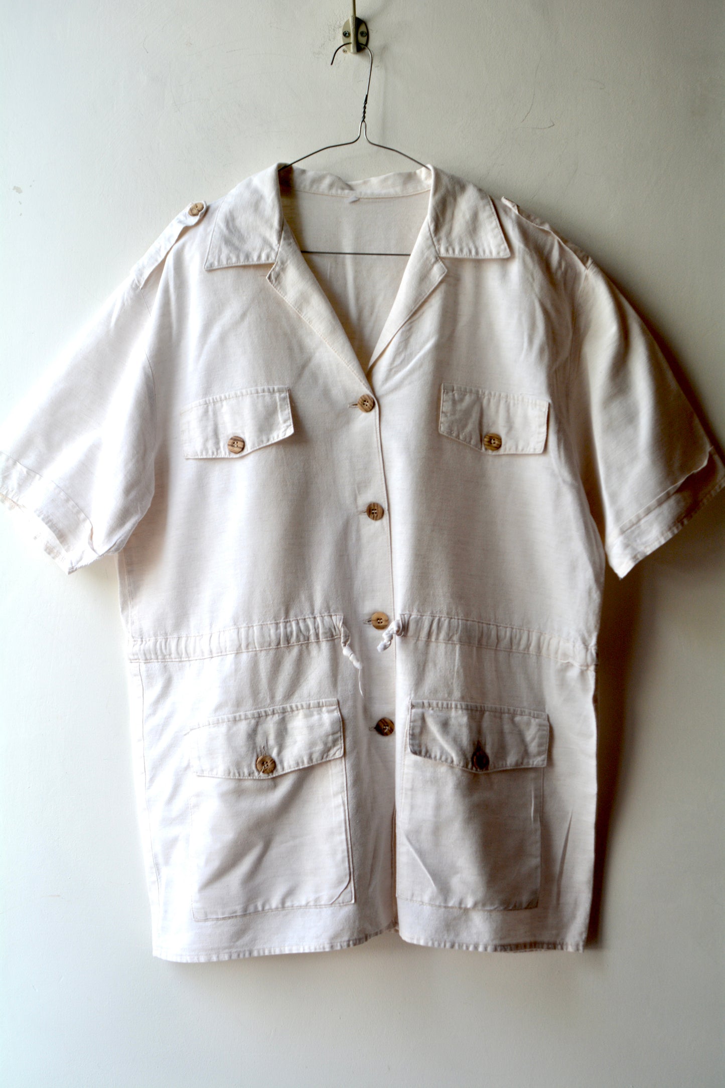Giacca-Camicia Safari Style — 100% Lino Bianco Made in Italy Taglia S