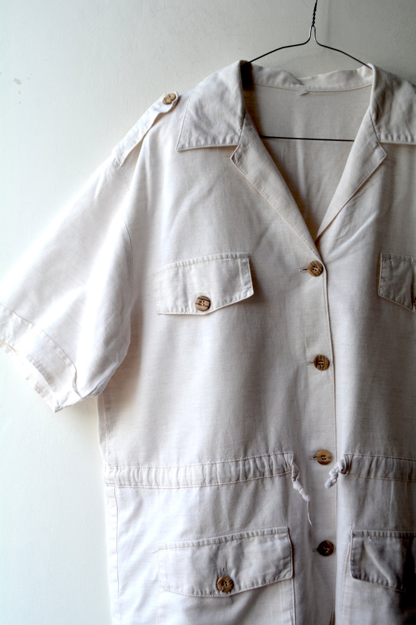 Giacca-Camicia Safari Style — 100% Lino Bianco Made in Italy Taglia S