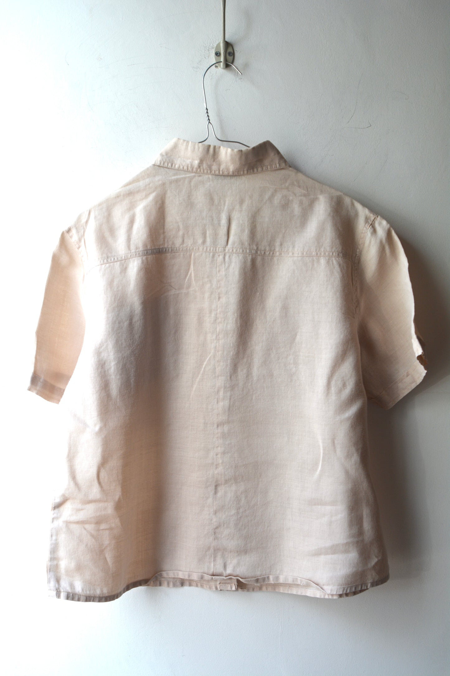 Camicia 100% Lino Beige Sabbia — Donna Maniche Corte con Tasche