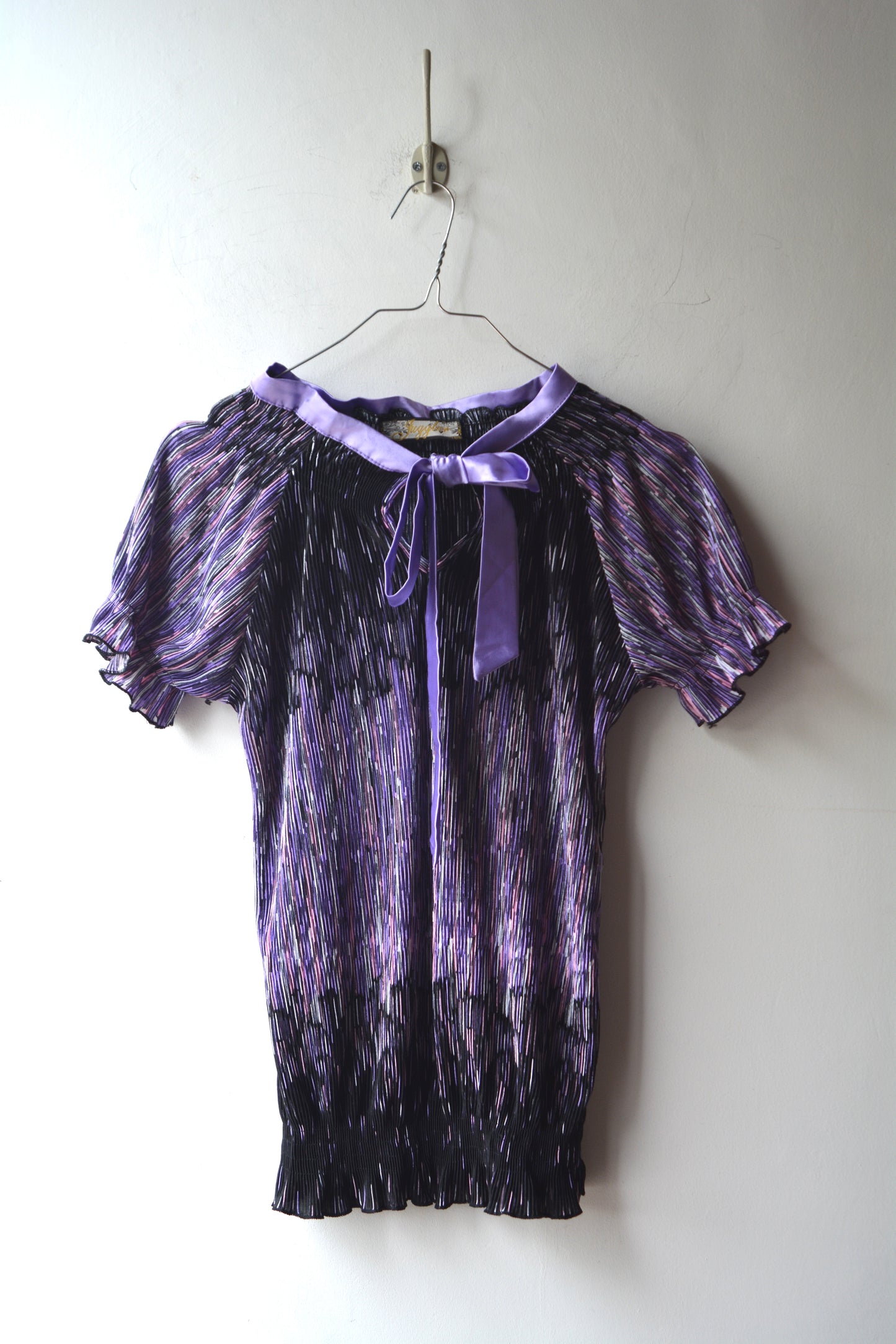 Top Plissettato Seta e Cotone — Viola Iridescente con Fiocco Donna Taglia S
