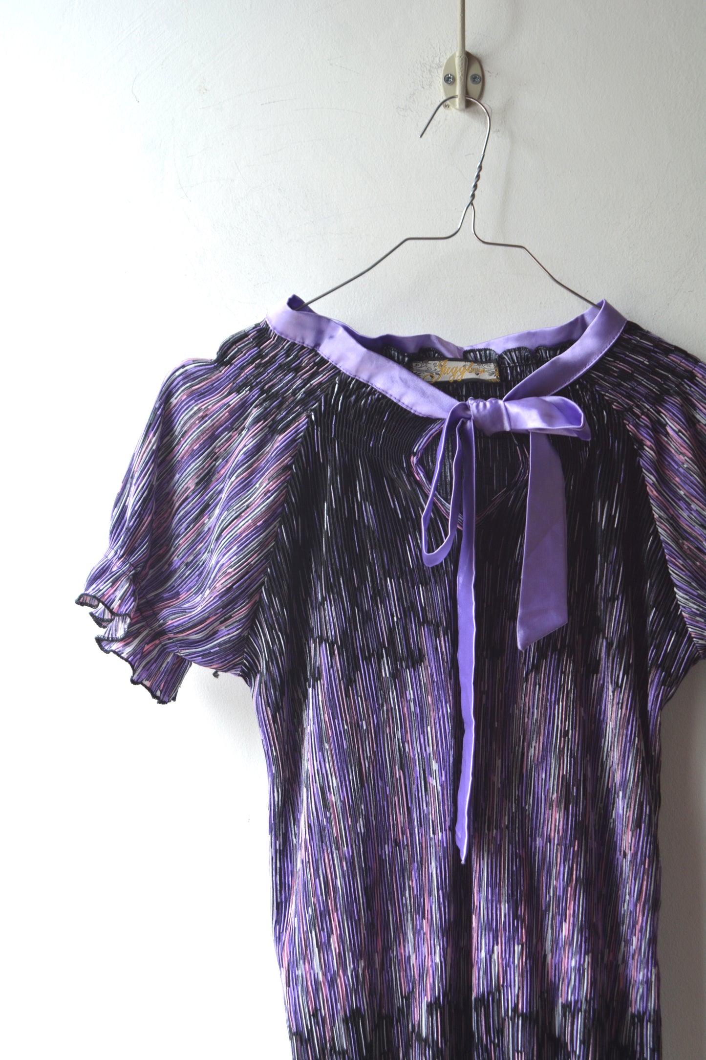 Top Plissettato Seta e Cotone — Viola Iridescente con Fiocco Donna Taglia S