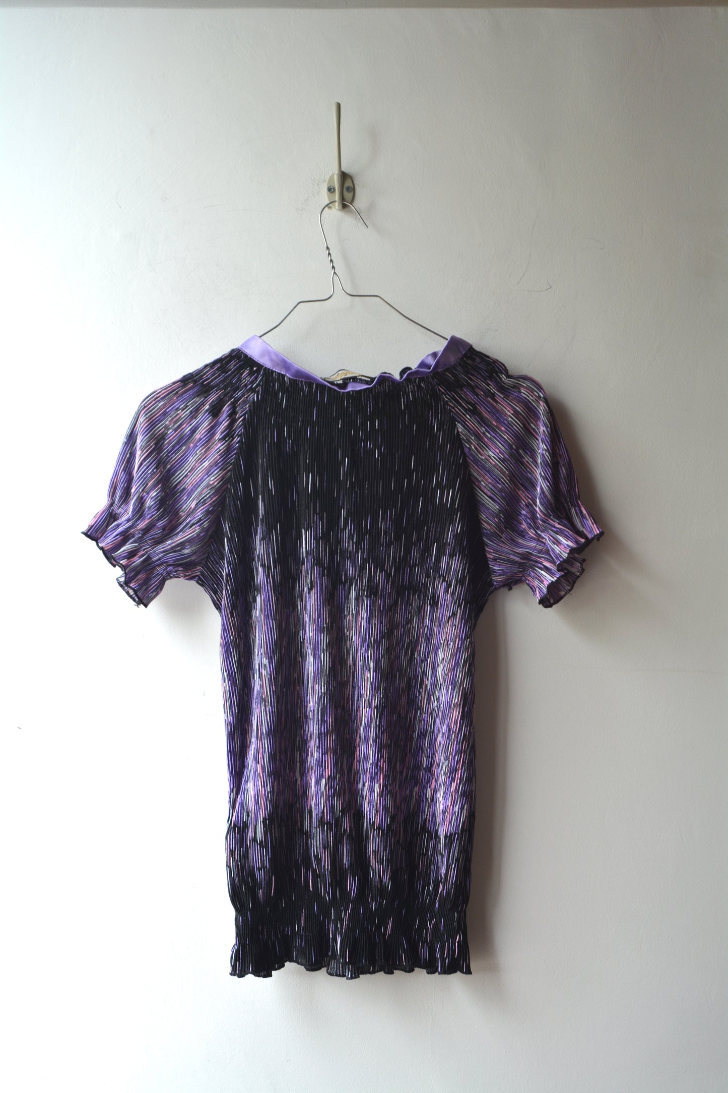 Top Plissettato Seta e Cotone — Viola Iridescente con Fiocco Donna Taglia S