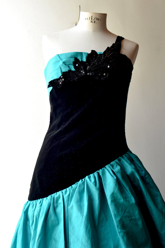 Vintage 80s Party Dress – Black & Teal