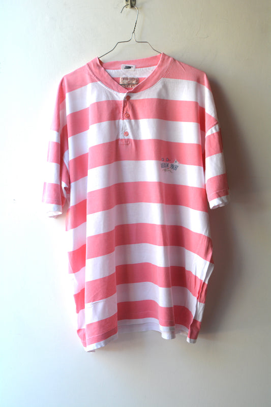 United Cotton — Polo Henley Righe Rosa Corallo American Yacht Uomo Taglia XL