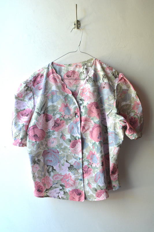 Blusa 100% Viscosa Rose Rosa — Maniche Palloncino Donna Taglia III (42/44 IT) Made in Italy