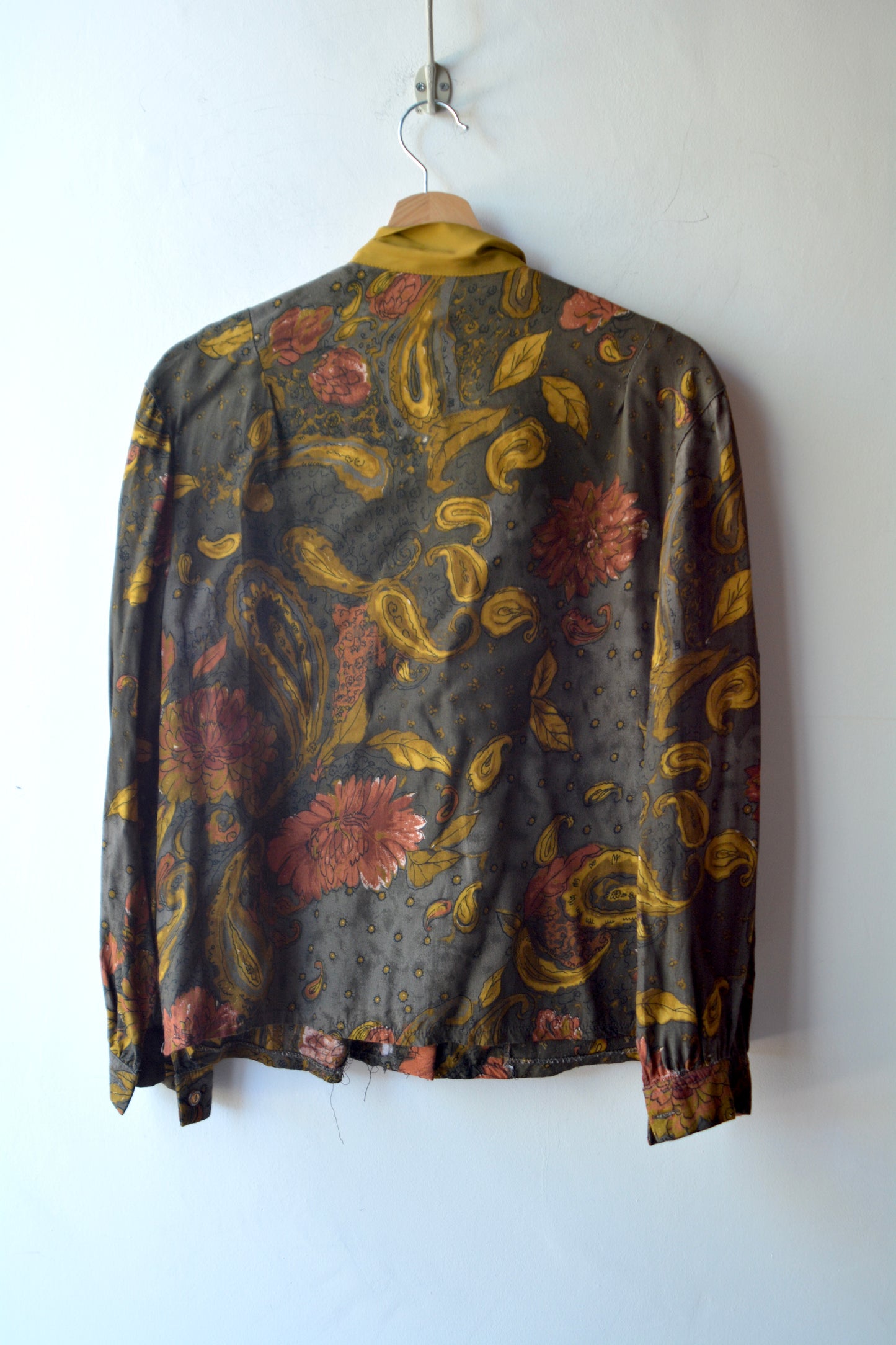 Blusa Sartoriale Paisley Barocco — Fiocco Lavallière Senape Donna Anni ’70