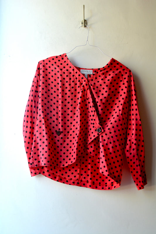 Dispari by Incom Blusa 100% Seta Corallo Pois Neri – Taglia 43