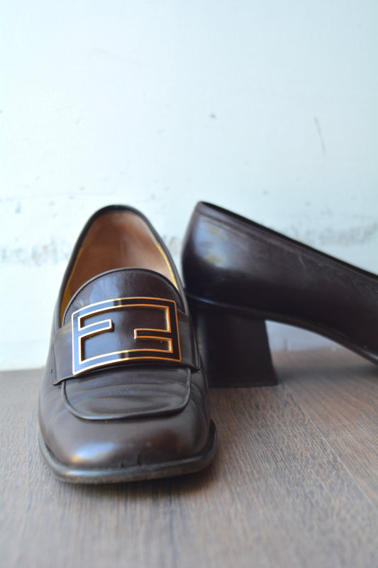 Fendi — Loafer FF Logo Pelle Marrone Donna Taglia 39.5