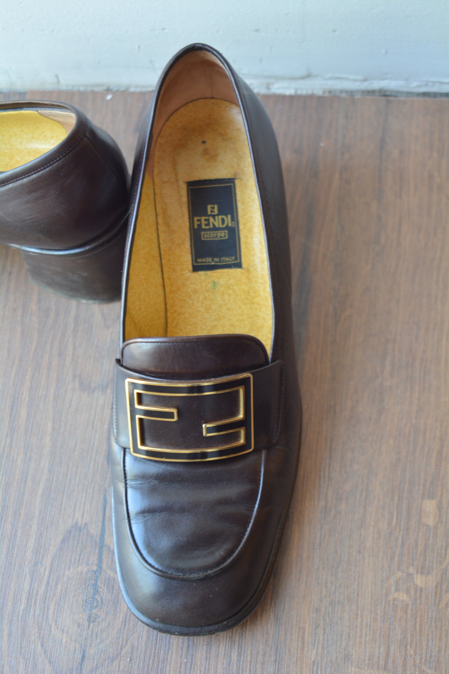 Fendi — Loafer FF Logo Pelle Marrone Donna Taglia 39.5
