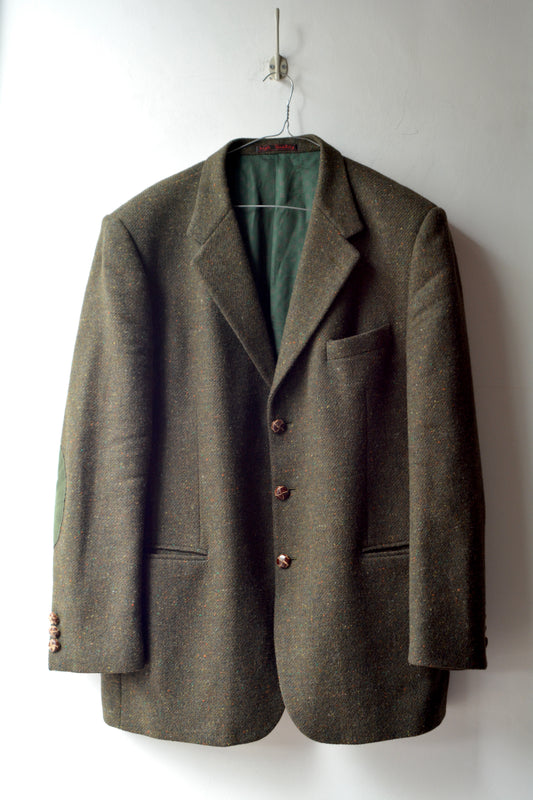 Blazer Tweed Verde Oliva Vintage Anni '60/'70 Toppe ai Gomiti – Taglia 50-52 IT / XL